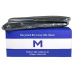 Matthews FP Recycled Bin Liner 60L - Black 650mm x 900mm x 30mu - 50 Bags / Pack - 450 Bags / Box - 1 Box