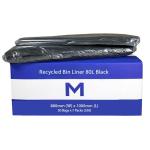 Matthews FP Recycled Bin Liner 80L - Black 800mm x 1000mm x 30mu - 50 Bags / Pack - 350 Bags / Box - 1 Box