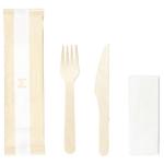 Matthews Wooden Cutlery Set 3 / 1 Fork / Knife / Napkin - FSC 100% - 100 Sets / Outer Pack - 400 Packs / Box - Priced for 1 Box - MOQ is 1 Box