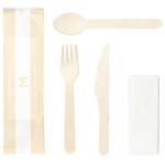 Matthews Wooden Cutlery Set 4 / 1 Fork / Knife / Spoon / Napkin - FSC 100% - 100 Sets / Outer Pack - 400 Packs / Box - Priced for 1 Box - MOQ is 1 Box