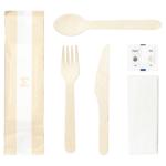Matthews Wooden Cutlery Set 6 / 1 Fork / Knife / Spoon / Napkin / Salt / Pepper - FSC 100% - 100 Sets / Outer Pack - 400 Packs / Box - Priced for 1 Box - MOQ is 1 Box