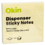 Okin ISANP03Y Dispenser Sticky Notes - Yellow 75mm x 75mm
