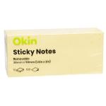 Okin ISAN02Y12  Sticky Notes 38x50mm Yellow, Pack of 12