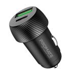 Promate 20W Dual Port Car Charger with QC 3.0 & USB-C Port Charge two Devices Simultaneously - Built in Surge Protection & Temperature Control - Charge Devices up to 80% in 35 Minutes