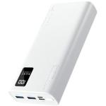 Promate BOLT-20PROWH 20000mAh Power Bank - White Smart LED Display & Super Slim Design - Includes 2x USB-A & 1x USB-C Ports - 2A (Shared) Charging - Auto Voltage Regulation - Charge 3x Devices