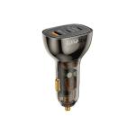 Promate TRANSDRIVE-80W 80W Quick Charging In-Car Adapter for Tablets & Smartphones 30W & 20W PD USB-C Ports - Gold-Plated - Transparent Design - Dual USB-C Ports - Quick Charge (QC) USB-A Port - Charge 3x Devices