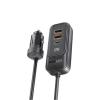 Promate 120W In-Car Device Charger with Backseat 3 Port Charging Hub Includes 2x USB-C& 2xUSB-APorts - Supports 30W QC3.0 - LED DIsplay - 1.5m Cable - Ultra Small & Compact - Charge 4x Devices Simultaneously