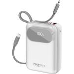 Promate 20000mAh 35W Ultra Compact SuperSpeed Power Bank - White Built-in USB-C & Lightning Cables - 35W PD - USB-C In / Out - LED Battery Display - Automatic Voltage Regulation