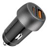 Promate DRIVEGEAR-PD33 Ultra-Fast Dual Port Compact In-Car Phone Charger - 33W Black - 1x 18W QC 3.0 USB-APort, 1x 20V/1.5A USB-C Port, Charge Two Devices Simultaneously, Built-in Surge Protection & Temp Control.