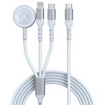 Promate ICHARGE-TRIO.WHT 60W PD - 480Mbps USB-C Multi-Connector Cable - 1.5m - White USB-C / Lightning Connectors - Apple Watch Charging Pad - 27W PD Lightning - 2.5W Apple Watch - Data & Charge