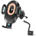 Promate POWERMOUNT-2 15W Transparent Auto Clamping Wireless Charging Car Mount - Black Takes 4.7-6.7"Devices - Includes Gooseneck & AC Vent Mount - Anti Slip Base - Over-Heat Protection - Case Friendly