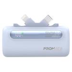 Promate 5000mAh Ultra-Compact Fast Charging Power Bank - Blue with In-Built Dual Folding USB-C & Lightning Connectors - Supports 20W PD - USB-C In/Out - Smart LED Battery Indicator