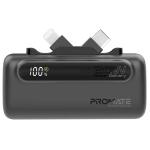 Promate POWERUP-DUO.BLK 5000mAh Ultra-Compact Fast Charging Power Bank - Black With In-built Dual Folding USB-C & Lightning Connectors - Supports 20W PD -  USB-C In/Out - Smart LED Battery Indicator