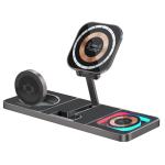 Promate AURASLATE-TRIO 3-in-1 Ultra-Slim 15W MagSafe Wireless Charging Station 3W Apple Watch Charger,5W Wireless AirPods Charger, 15W MagSafe Charger, RGB Lightning, Includes 1.2m Cable, Transparent.