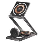 Promate 3-in-1 Foldable 15W MagSafe Wireless Charging Station. 3W Apple WatchCharger,5W WirelessAirPods Charger, 15W MagSafe Charger, Includes 1.2m Cable, Transparent.