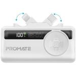 Promate 5000mAh Ultra-Compact Fast Charging Power Bank - White In-Built Dual Folding USB-C & Lightning Connectors - Apple Watch Charger - Supports 20W PD - USB-C In / Out - Smart LED Battery Indicator