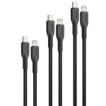 Promate CABLEKIT-CI  3-Piece 60W PW USB-Cto Lightning Cable Kit Includes 0.3M, 1.2M & 2M Lenghts. Data & Charge, Supports 5A/20V. Black