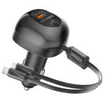 Promate POWERDRIVE-RCI81 81W Multi-Port In-Car Phone Charger with Retractable USB-C & Lightning Cables Supports 45W PB USB-C & 27W PD Lightning - 1x USB-C Port - 1x USB-A Port -  80cm Cable