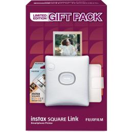 Fujifilm Instax Square Link - White Smartphone Printer Limited Gift Pack Compact and Lightweight - Various Creative Printing Modes - Print a QR Codes on Your Images