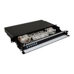 Dynamix FPP24SF-L112LA1  19  1U Fibre Tray 12C LC SM FULLY LOADED w 12x LC Elite OS2Pigtails6xLCDuplex Blue Couplers Splice Cassette, Cable management Sliding Tray with front face Protection labelling Kit