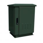 Dynamix ROD27-8X6FG 27RU Outdoor Freestanding Cabinet.  (800x600x1575mm external). IP45 rated. Angled pivoting rain hood. Double 25mm wall cavity for sun protection.Front door dust filters. Includes 10 cage nuts. Forest Green