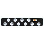 RackPower PN101-B1C31 Power Strip: 10 x 10A 3pin outlets, 19" 2U, 10A 6kA C curve CB, 3m 1mm2 front entry lead, 10A 3pin Plug