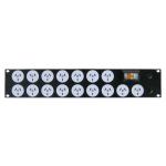 RackPower PN161-B2C30 Power Strip: 16 x 10A 3pin outlets, 19" 2U, 16A 6kA C curve CB, 3m 1.5mm2 front entry lead to bare end