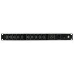 RackPower PI101012-A2T04 Power strip: 10x 10A C13 + 1x 16A C19 IEC outlets, 19" 1U. 16A thermal overload. 16A C20 inlet.
