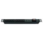 RackPower PI101-E2C30 Power Strip: 10x 10A C13 IEC outlets, 0.5m Vertical. 16A 6kA C curve CB. 3m 1.5mm2 front entry lead to bare end