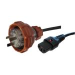 RackPower CF1FK200 10A 3 pin Generic 56P310 fitted plug to 10A C13 IEC-Lock moulded socket on 2m 1mm2 Black lead