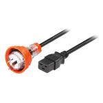 RackPower CF2FC400-01 15A 56 Series Fitted Plug to 16A C19 Moulded Socket on 4m 1.5mm2 Black Lead