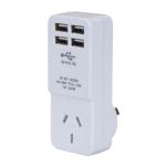 Dynamix A4U Single Socket USB-A Wall Charger with 4x USB-A Ports Shared 3.6A Quick Charge - 5V 10 Amp - 2400W - Designed for Tablets / Phones / Any Other USB Compatible Devices - AU / NZ SAA Approved