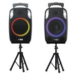 Altec Lansing SoundRover 50 50W Wireless Portable Party Speakers (2-Pack) with Tripod Stands & Mics Wired or Wireless Stereo Pairing - Bluetooth + FM Radio - RGB LED Lightshow - Wheels & Handle - USB-C charging - Up to 6hrs playtime