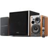 Edifier R1280Ts Powered Bookshelf Speakers with T5 Powered Subwoofer 112W 2.1 Bundle - Brown Wood 2x RCA Inputs + 3.5mm to RCA cable - Bass / Treble Controls - Ideal for PC & vinyl record players - Wireless remote control included