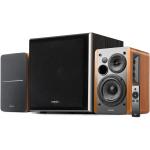 Edifier R1280Ts Powered Bookshelf Speakers with T5 Powered Subwoofer 112W 2.1 Bundle - Brown Wood 2x RCA Inputs + 3.5mm to RCA cable - Bass / Treble Controls - Ideal for PC & vinyl record players - Wireless remote control included