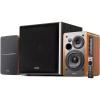 Edifier R1280DBs Powered Bookshelf Speakers with T5 Powered Subwoofer 112W 2.1 Bundle - Brown Wood Bluetooth + 2x RCA + Optical + Coax Inputs - Bass / Treble Controls - For PC / TV & more - Wireless Remote Included