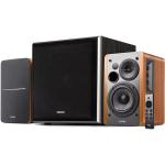 Edifier R1280DBs Powered Bookshelf Speakers with T5 Powered Subwoofer 112W 2.1 Bundle - Brown Wood Bluetooth + 2x RCA + Optical + Coax Inputs - Bass / Treble Controls - For PC / TV & more - Wireless Remote Included