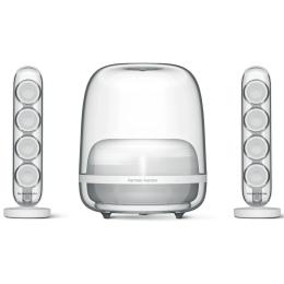 Harman Kardon SoundSticks 4 140W 2.1 Bluetooth Wireless Speaker System - White Iconic Transparent Design - 5.25" Subwoofer - Aura Lights - 3.5mm + Bluetooth Connectivity - Compatible with Mac / PC / Smartphones & More