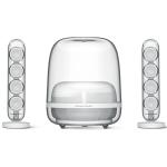 Harman Kardon SoundSticks 4 140W 2.1 Bluetooth Wireless Speaker System - White Iconic Transparent Design - 5.25" Subwoofer - Aura Lights - 3.5mm + Bluetooth Connectivity - Compatible with Mac / PC / Smartphones & More