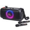JBL PartyBox On-The-Go Essential 100W Wireless Portable Party Speaker with 2x JBL Wireless Microphones - Bluetooth + USB + 3.5mm AUX + Guitar Inputs - IPX4 - Built-in Shoulder Strap with Bottle Opener - Up to 6hrs platime JBL PartyBox On-The-Go Essential 100W Wireless Portable Party Speaker with 2x JBL Wireless Microphones - Bluetooth + USB + 3.5mm AUX + Guitar Inputs - IPX4 - Built-in Shoulder Strap with Bottle Opener - Up to 6hrs platime