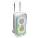 JBL PartyBox Stage 320 240W Wireless Portable Party Speaker - White Powerful JBL Pro Sound - Wheels & Handle - Rugged & IPX4 Splash Resistant - Dual Mic / Guitar Inputs - RGB Lightshow - Auracast - Up to 18 Hours Battery Life