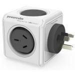 ALLOCACOC PowerCube 2 Outlet Original USB Surge Protector with 2x USB Ports - Grey