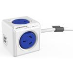 ALLOCACOC PowerCube 4 Outlet Extended USB Surge Protector with 2 USB 2.1A 10W - 1.5m - Blue Stackable Mountable Modern Reinvention Power