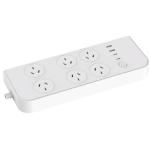 Brilliant Smart 6 Outlet WiFi Powerboard with 2x USB-A / 2x USB-C Chargers 1.4m Cable Length - Access & Manage your Home Electronics / Appliances / Devices from Anywhere