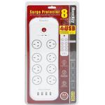 Huntkey SAC807 8 Outlet Surge Protected Powerboard with 4 USB Charging Ports Output:5V, 4A, total 10W