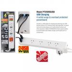 Jackson PT2929SUSB 4 way Protected Power Board 2 ports are double spaced. 2 x USB Outlets, 1m power cord