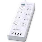 Sansai PAD-8088 8 Outlet Powerboard with USB-A & USB-C Master On / Off Switch - 375J Surge & Overload Protected - 3x USB-A & 1x USB-C USB Charger Outlets