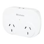 Verbatim 66595 Dual USB Double Adaptor with Surge Protection - White 240VAC - 60Hz - 10A - USB Output 5VDC - 2.4A