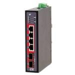 AMDEX CTC UNION 4 Port Gigabit + 2x SFP Unmanaged Switch. -40C +75C. 4x 10/100/1000Base-T, plus2x100/1000Base-X SFP (Total 6 ports). 4KV Surge Protection. Din Rail with Screws Included.