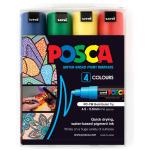 Uni PC7M4PASS Posca PC-7M Marker 4.5-5.5mm 4 Pack - Green Yellow Red Blue